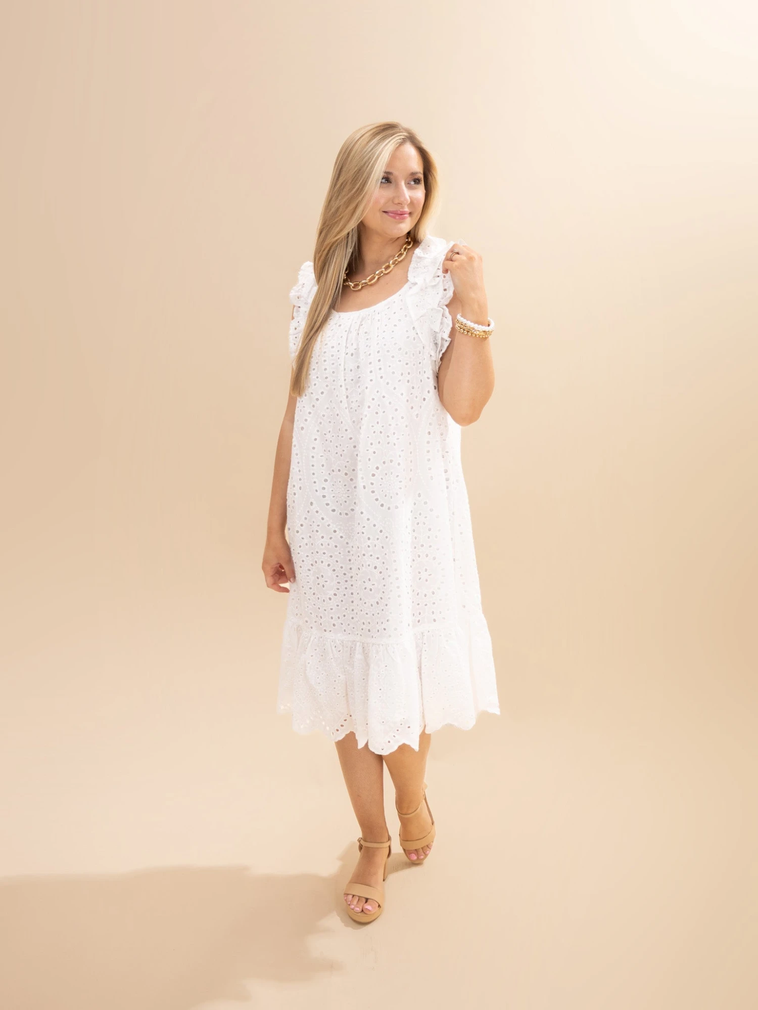 Eyelet Sleeveless Short Dress With Ruffle Detail | S-3XL 1 Eyelet Sleeveless Short Dress With Ruffle Detail | S-3XL