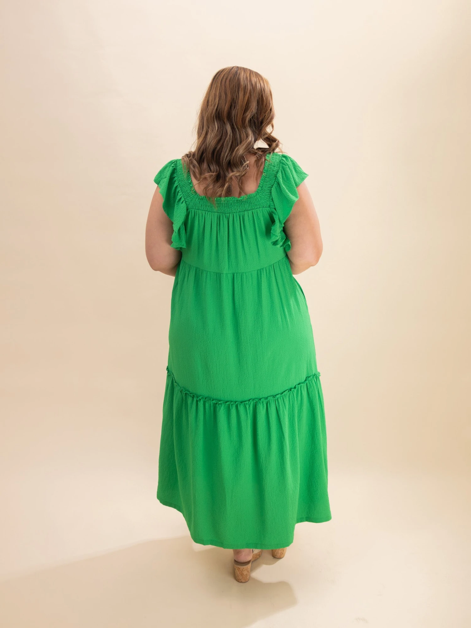 Ruffled Flutter Sleeve Square Neck Textured Tiered Midi Dress | S-XL 4 Ruffled Flutter Sleeve Square Neck Textured Tiered Midi Dress | S-XL - Image 4