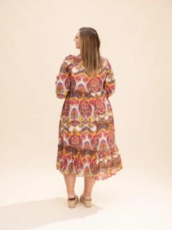 Abstract Print Midi Dress With Smocked Yoke | S-L Western -Discount Divas Shop 02136178c9e4483892c52f99d515d204