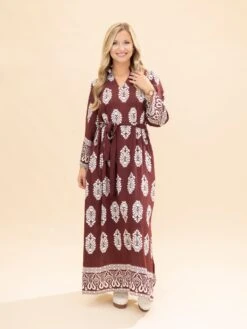Waist Tie Damask Border Print Midi Dress | S-L -Discount Divas Shop 028287a36225048026ebc0c2235c5c18