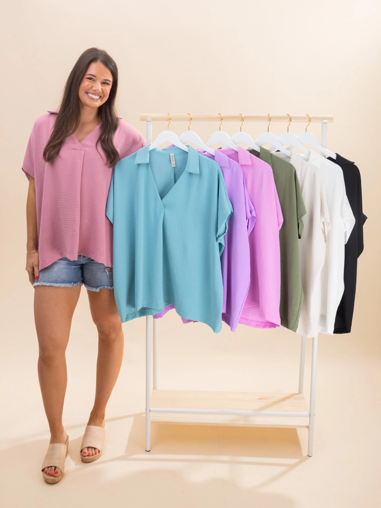 Zenana Airflow Collared V Neck Short Sleeve Top | S/M-L/XL 1 Zenana Airflow Collared V Neck Short Sleeve Top | S/M-L/XL