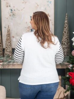 Cotton Blend Striped Sleeve Sweater | S-3XL -Discount Divas Shop 02a099dcc631ba5627f105020c781fab