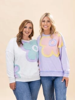 Long Sleeve Flower Patch Detailing Sweatshirt | S-L