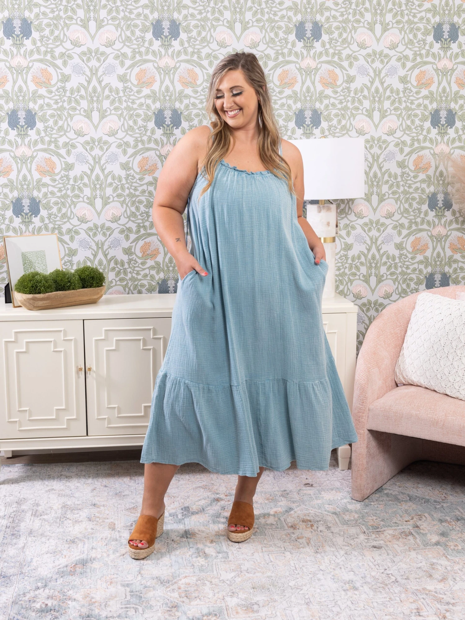 Mineral Washed Round Neck Gauze Midi Dress | S - 3XL 3 Mineral Washed Round Neck Gauze Midi Dress | S - 3XL - Image 3