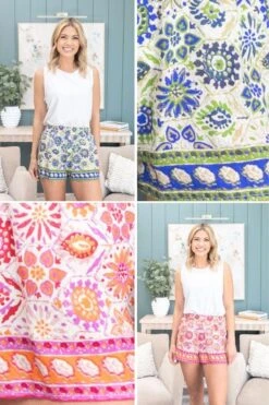 Two Tone Border Print Shorts | S - L Umgee