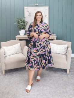 Layered Midi Dress With Front Buttons By DD Design | S-3XL