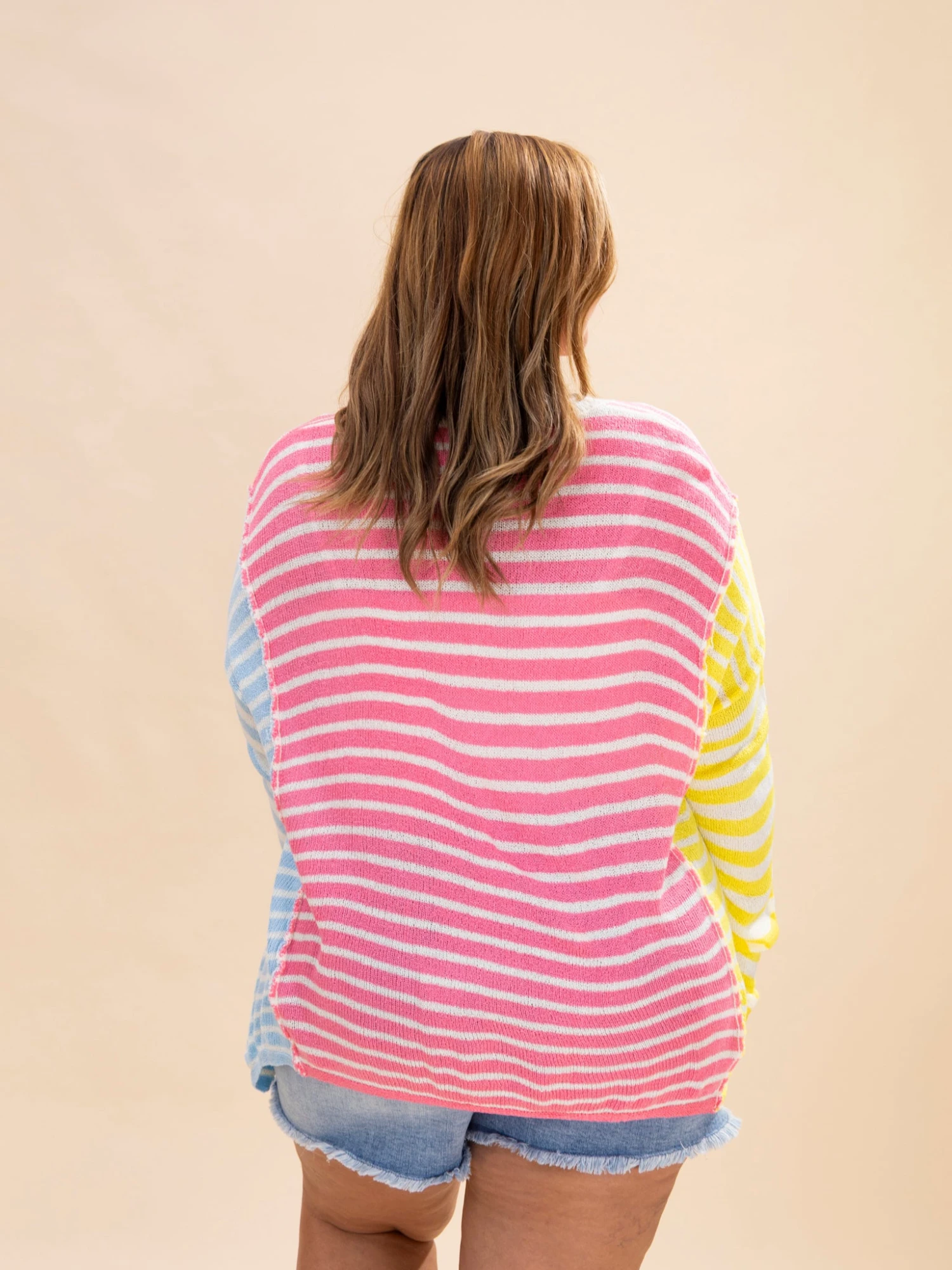 Color Block Striped Patchwork Dolman Sleeve Slit Sweater | S-XL 4 Color Block Striped Patchwork Dolman Sleeve Slit Sweater | S-XL - Image 4