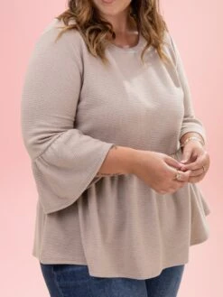 Comfy Knit Ruffle Hem 3/4 Sleeve Top By DD Design | S-3XL -Discount Divas Shop 06ddadb712b14ddc102e6dad4bce5886