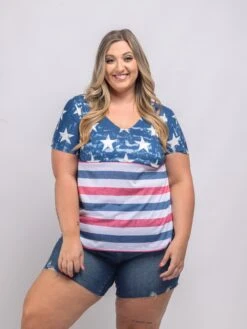 BiBi Star And Stripe Jersey Knit American Flag Top | S - XL