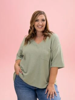 Comfy Knit V Neck Short Sleeve Top W/ Pocket By DD Design | S-3XL -Discount Divas Shop 081e6d5109114e9a6cb3780c9a225203