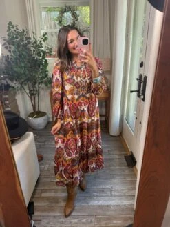 Abstract Print Midi Dress With Smocked Yoke | S-L Western -Discount Divas Shop 082246830074de71bee767147e963ed3