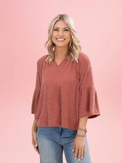 Raised Rib 3/4 Ruffle Sleeve Top By DD Design | S-3XL -Discount Divas Shop 084b73707e7ec277ed6fa12f7e4e6121