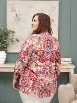 Paisley Print 3/4 Sleeve Button Down Shirt | S-3X -Discount Divas Shop 086b7744612a23634f74b287fdb6db0a