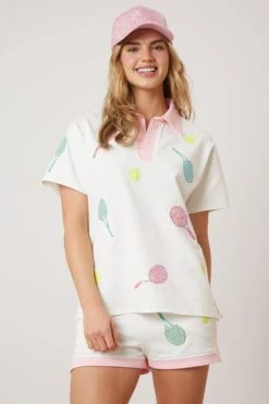 Tennis Sequin Embroidered Top | S - L Fantastic Fawn