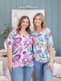Floral Print V Neck Side Slit Poncho Top | S-3XL
