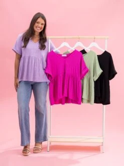 V Neck Slinky Raised Rib Top By DD Design | S-3X