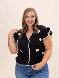 Crochet Floral Detail Ruffled Knit Cardigan | S-L -Discount Divas Shop 0ad23710f0890553dd5343c17be88429