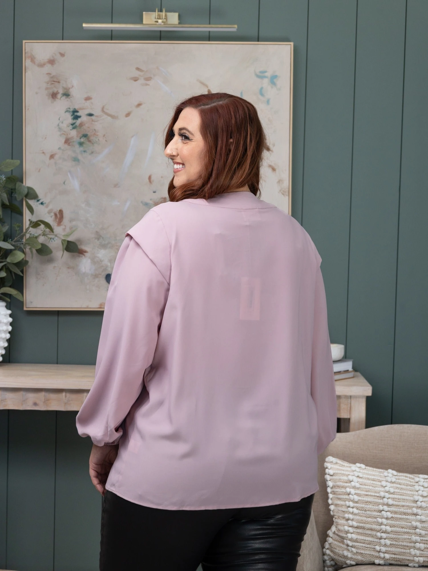 Long Sleeve Ruffle Shoulder V-Neck Top | S-3X 4 Long Sleeve Ruffle Shoulder V-Neck Top | S-3X - Image 4