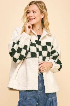 Faux Fur Checkered Detail Jacket | S - 3XL Davi & Dani