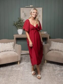 Bow Front Flared Short Sleeve Maxi Dress | S - XL