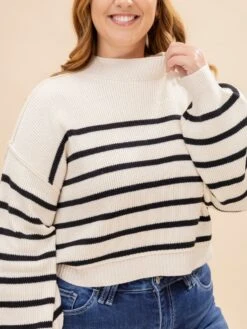 Stripe Mock Neck Drop Shoulder Knit Sweater | S-L 22 Stripe Mock Neck Drop Shoulder Knit Sweater | S-L -Discount Divas Shop 0bf3547076430c604305c2b4329792c2