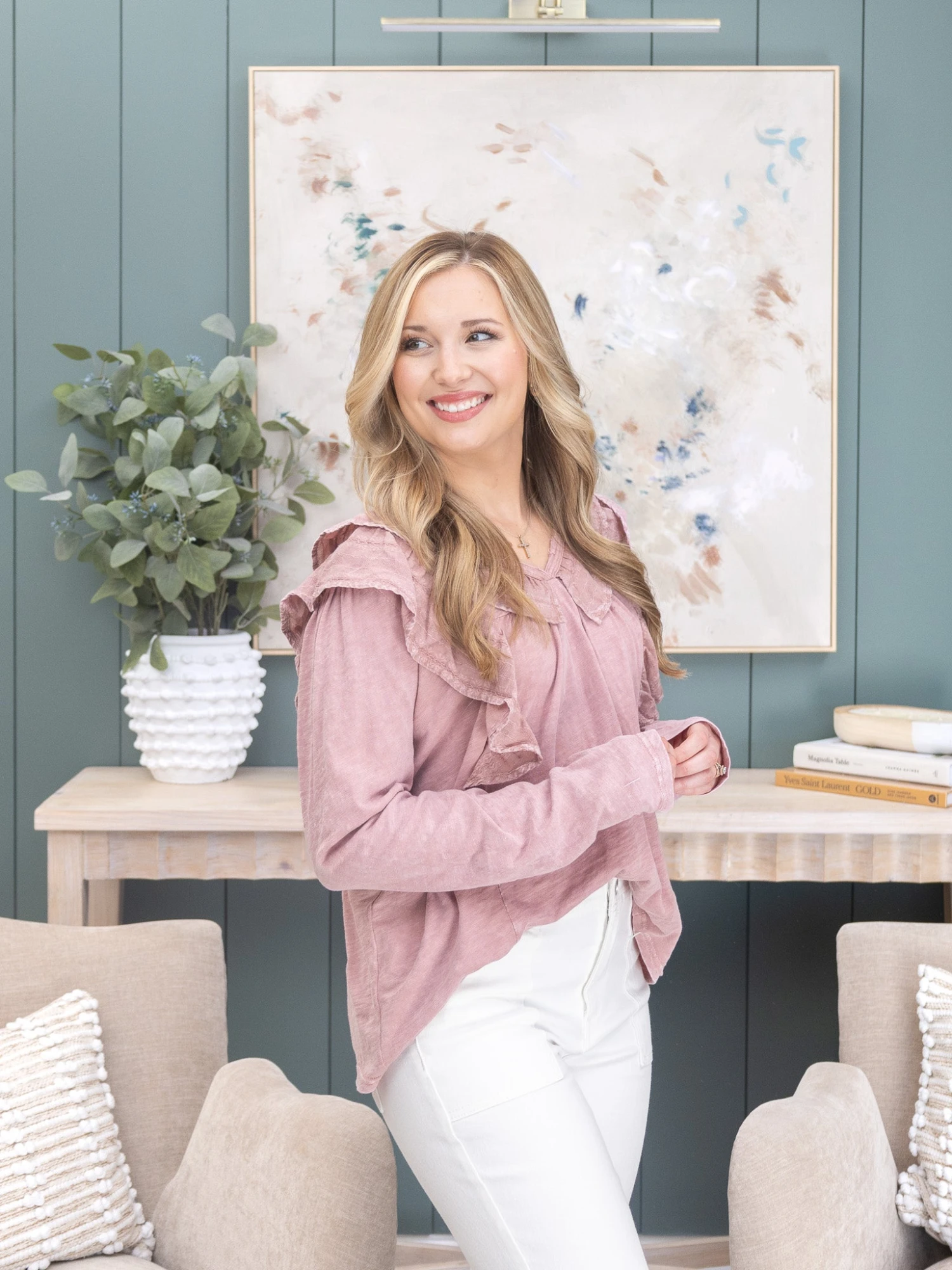 Long Sleeve Mineral Washed Loose Fit Ruffle Top | S-L 3 Long Sleeve Mineral Washed Loose Fit Ruffle Top | S-L - Image 3