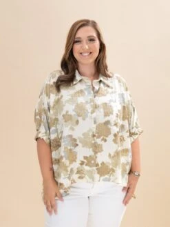 Vintage Floral Print Oversized Button Down Blouse | S-XL
