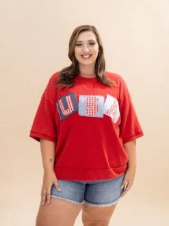 Short Sleeve French Terry Top With USA Logo Patch | S-3XL Americana