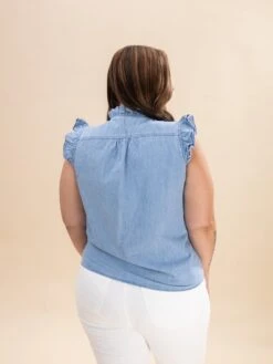 Frilly Ruffle Trim V Neck Chambray Tank Top | S-XL -Discount Divas Shop 1105b5eacda072b386e6b217e683f962