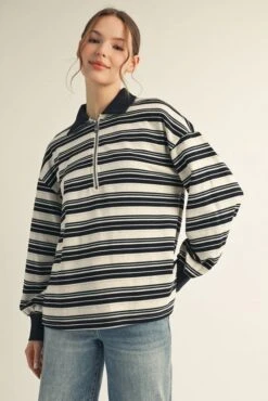 Front Zip Up Stripe Polo Top | S - L Jodifl