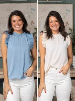 Sleeveless Ruffle Trim Mock Neck Top | S-3X