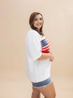 French Terry Short Sleeve Pullover With Flag Patch | S-3XL Americana -Discount Divas Shop 11e78ca6133efaebe82619bcd4855bab