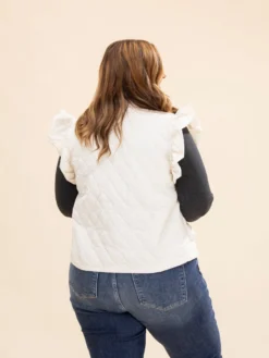 Ruffled Cap Sleeve Tiny Bow Embroidered Quilted Front Snap Vest W/ Pockets | S-L -Discount Divas Shop 12e89ecbe48d68ab62b1addec2dd3cc2