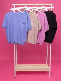 Short Sleeve Textured Knitted Top | S - 3X Set W/ Sku52843