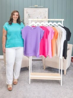 Zenana Double Gauze Round Neck Folded Short Sleeve Top | S-L *Final Sale*