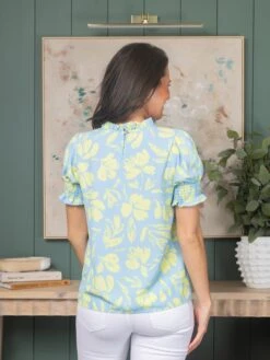 Floral Printed Top With Ruffled Neck Detail And Smocked Sleeves | S - L -Discount Divas Shop 13a340668782a4534bcd2bc18b947fd5