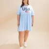 USA Flag Print Short Sleeve High Waist Baby Doll Dress | S-XL Americana