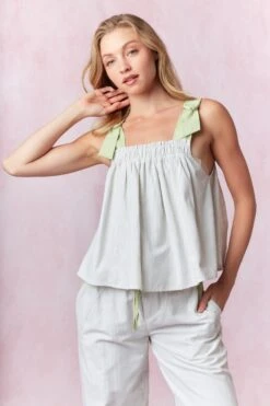 Contrast Shoulder Band Detail Stripe Top | S - L Peach Love