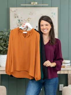 V-Neck With Ruffled Neck Detail Airflow Long Sleeve Top | S - 3XL