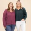 V Neck Waffle Knit Top By DD Design | S-3XL