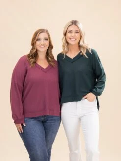 V Neck Waffle Knit Top By DD Design | S-3XL
