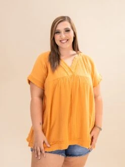 Zenana Gauze Raw Edge Short Sleeve V Neck Babydoll Shirt | S-3X -Discount Divas Shop 150a7f890d130e3c2305cc315b52dccc