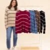 Zenana Round Neck Long Sleeve Stripe Sweater | S-L