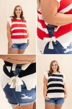 Bold Striped Knit Sweater Top | S-3XL