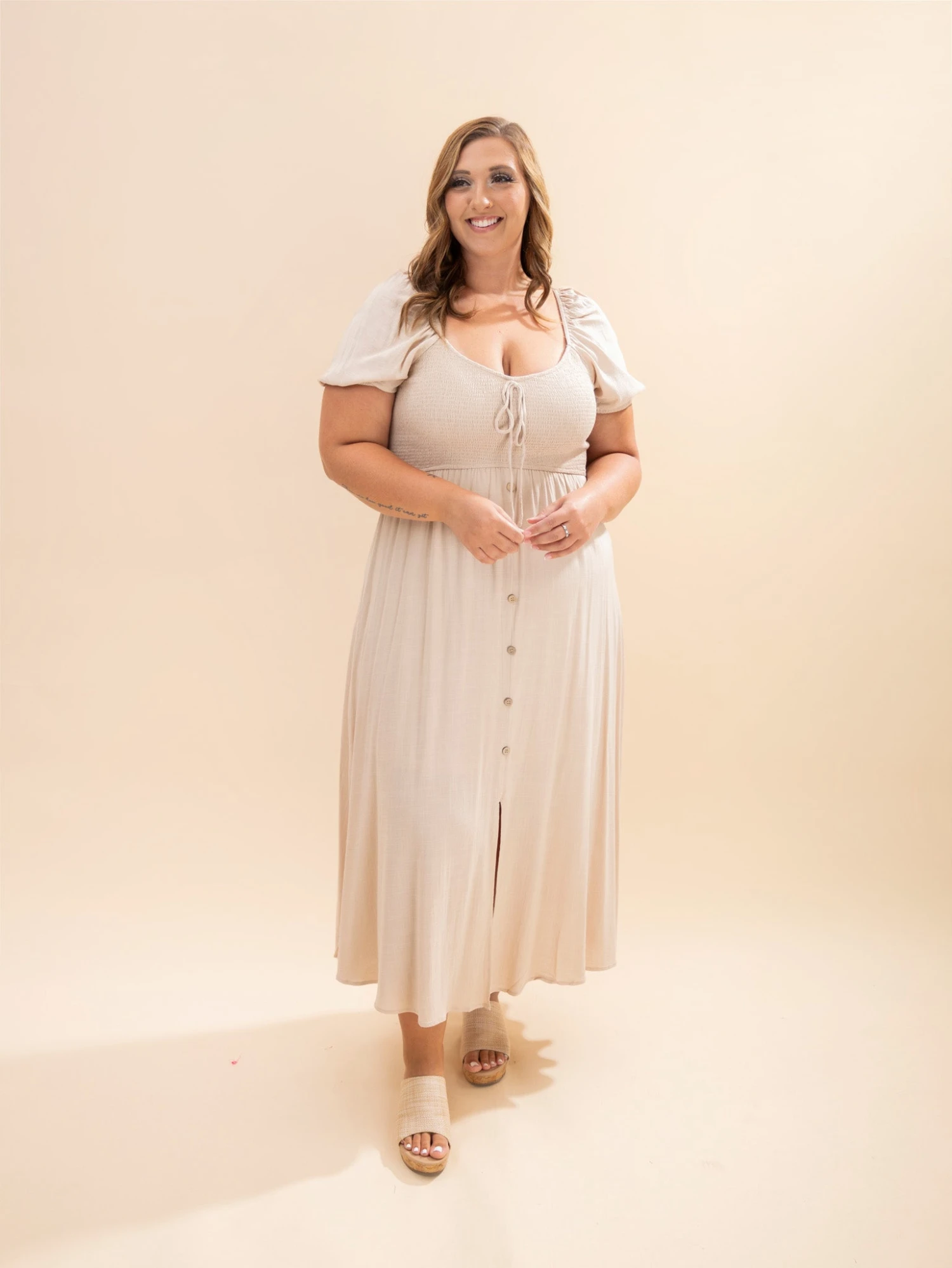 Smocked Front Tie Button Down Midi Sundress | S-3X 6 Smocked Front Tie Button Down Midi Sundress | S-3X - Image 6