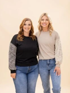 Solid Sweatshirt W/Long Tweed Sleeves | S-L