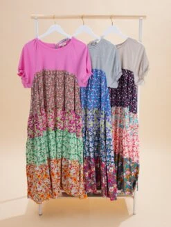 Mixed Print Tiered Midi Dress | S-L