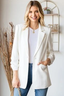 Button Shirring 3/4 Sleeve Blazer | S - 3X First Love -Discount Divas Shop 17330a264982559c4003086dfa486ec8