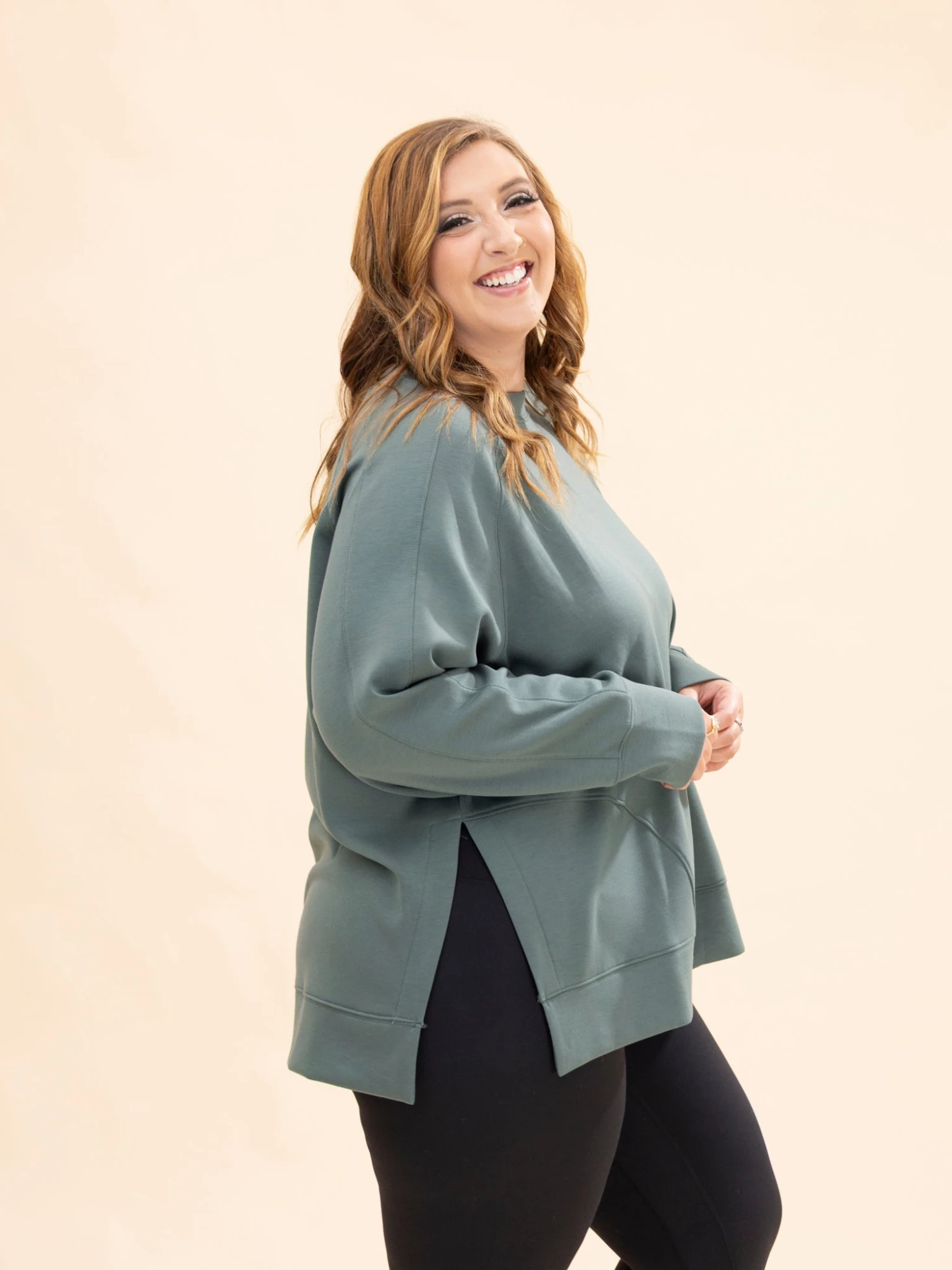 Zenana Scuba Round Neck Pullover W/ Sided Slits | S-3X Pair W/ Sku56511 6 Zenana Scuba Round Neck Pullover W/ Sided Slits | S-3X Pair W/ Sku56511 - Image 6