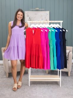 Dear Scarlett Solid Lizzy Wrinkle Free Tiered Sleeveless Dress | S - 3X